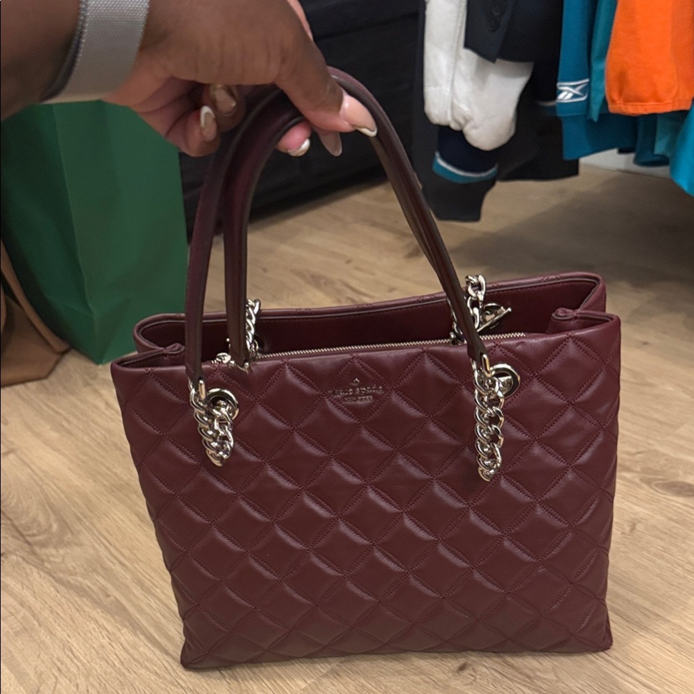 Kate Spade Quilted Burgundy Tote with Chain Handles